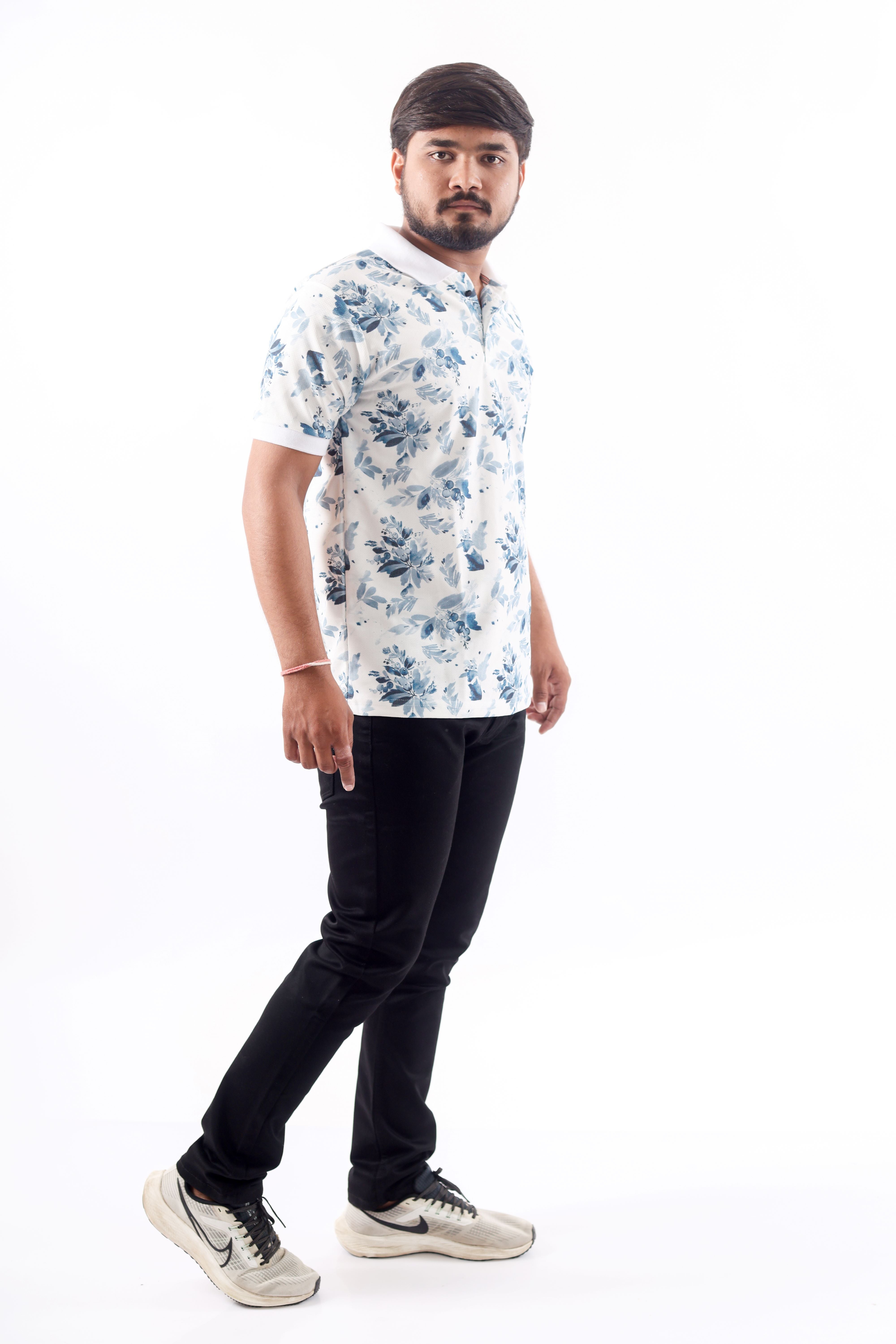 Flower Print Polo T-shirt