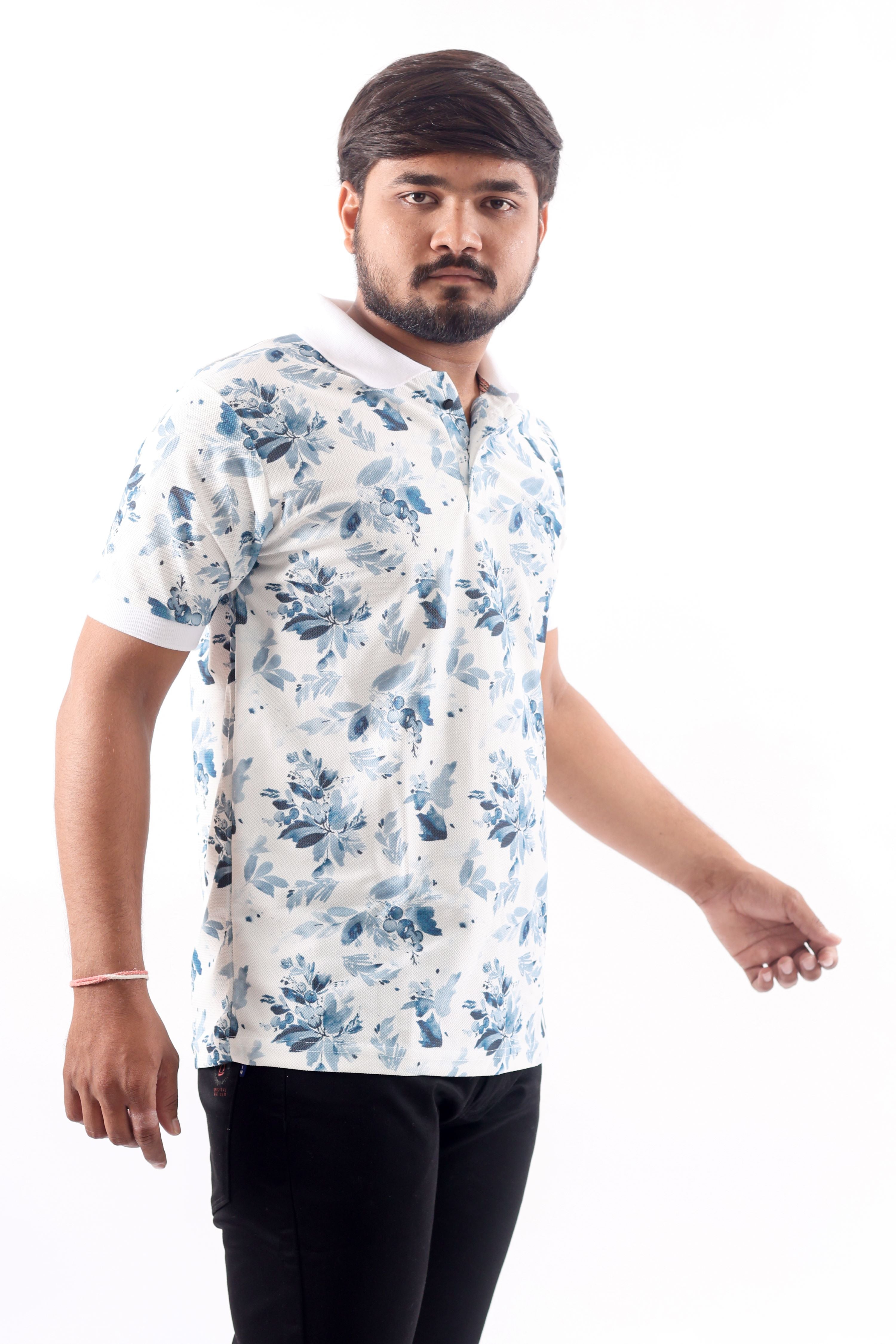 Flower Print Polo T-shirt