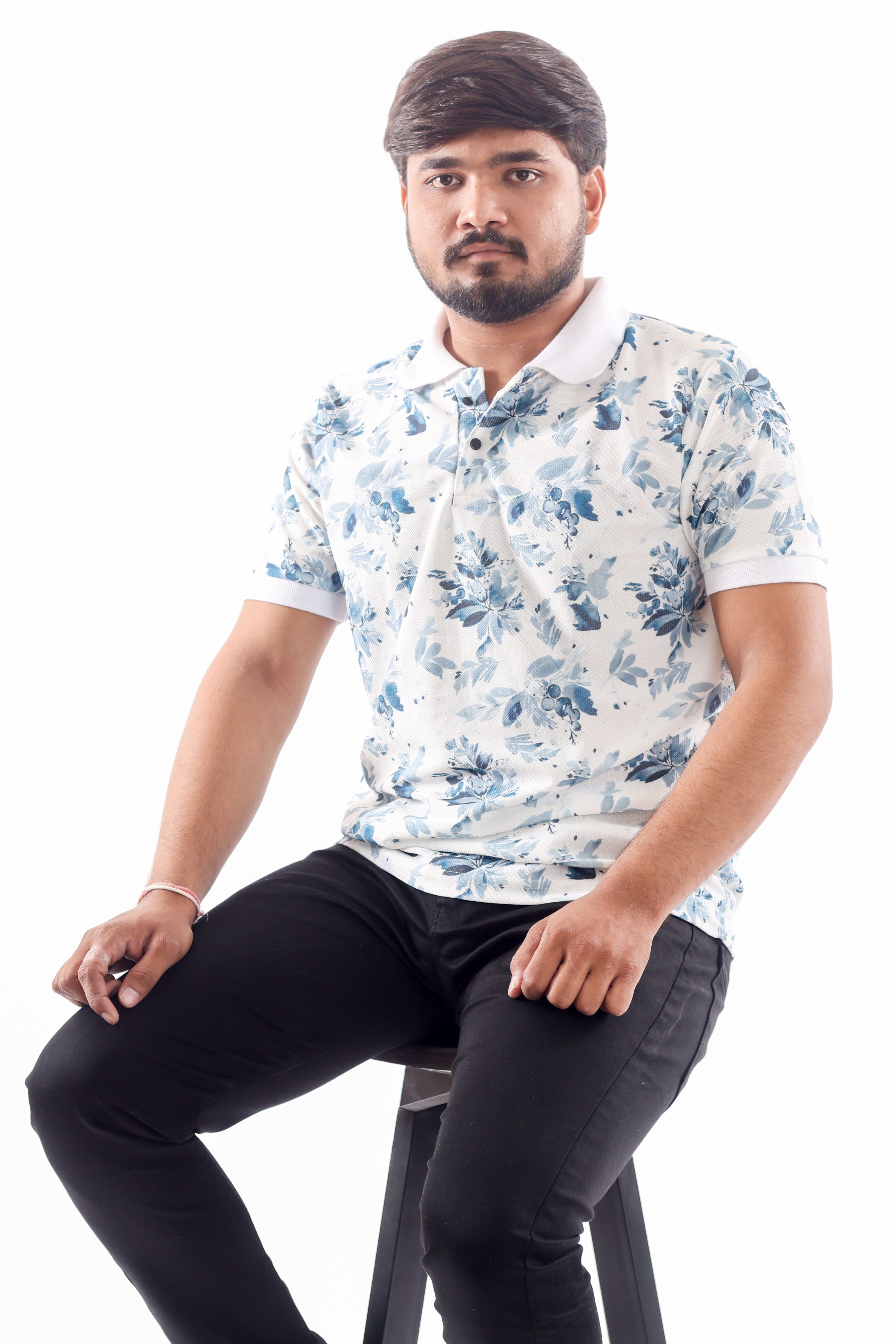 Flower Print Polo T-shirt