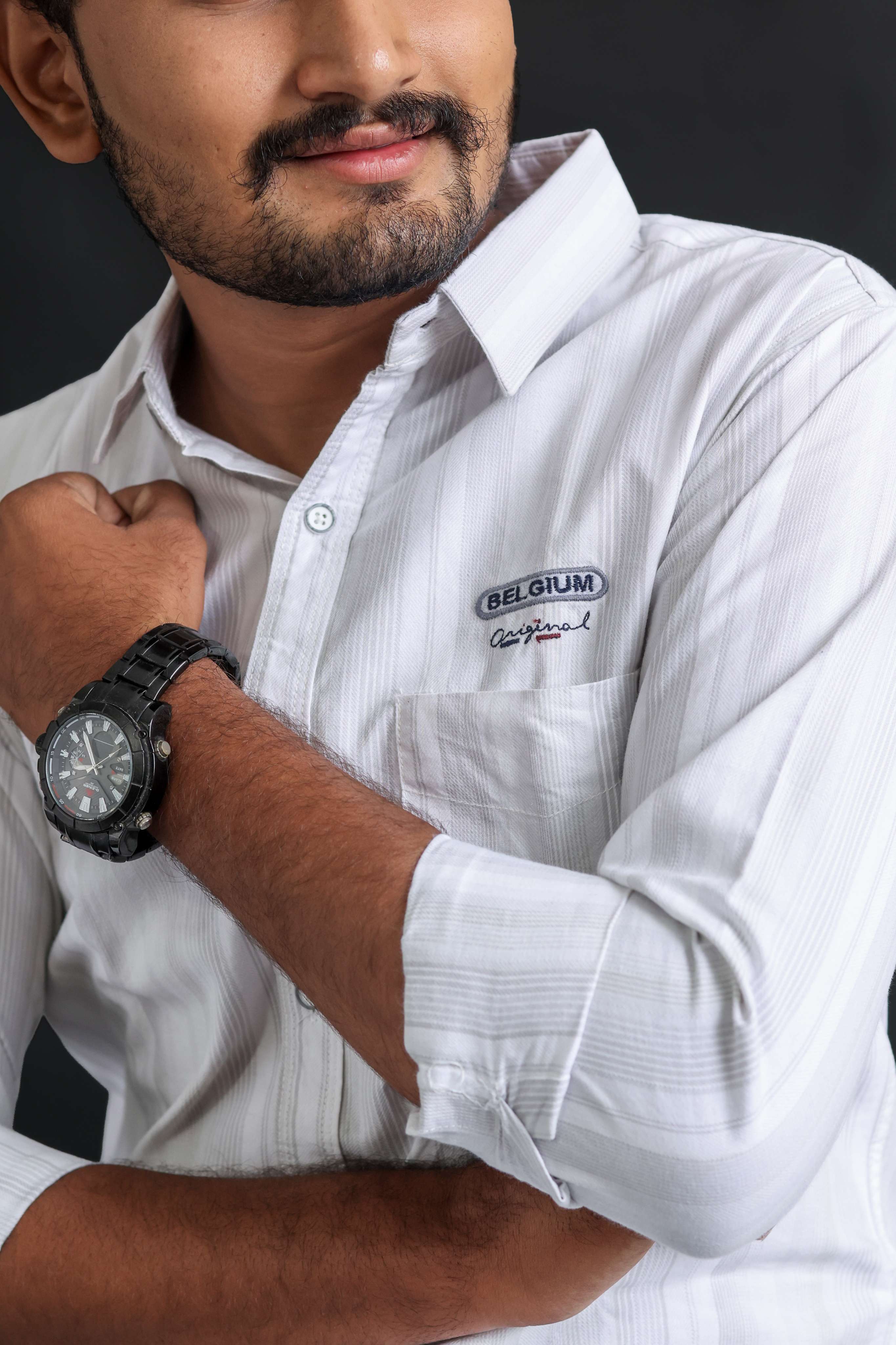 white lined shirt