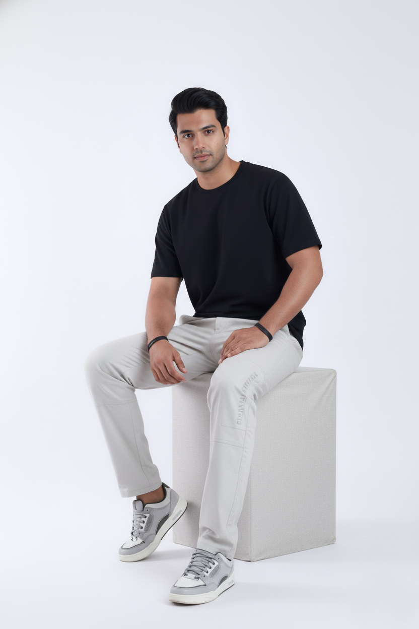 slim fit cotton stripes cargo