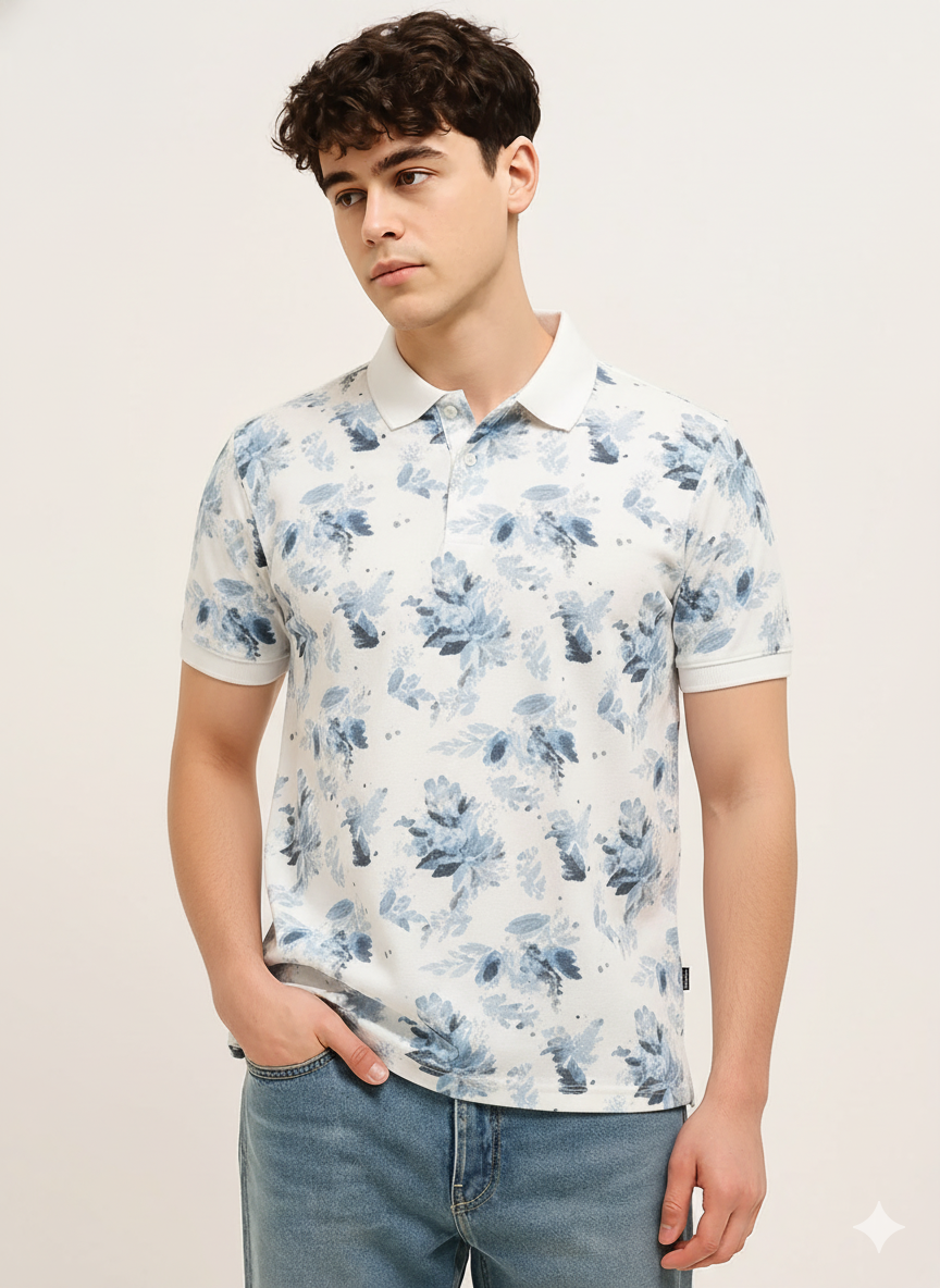 Flower Print Polo T-shirt