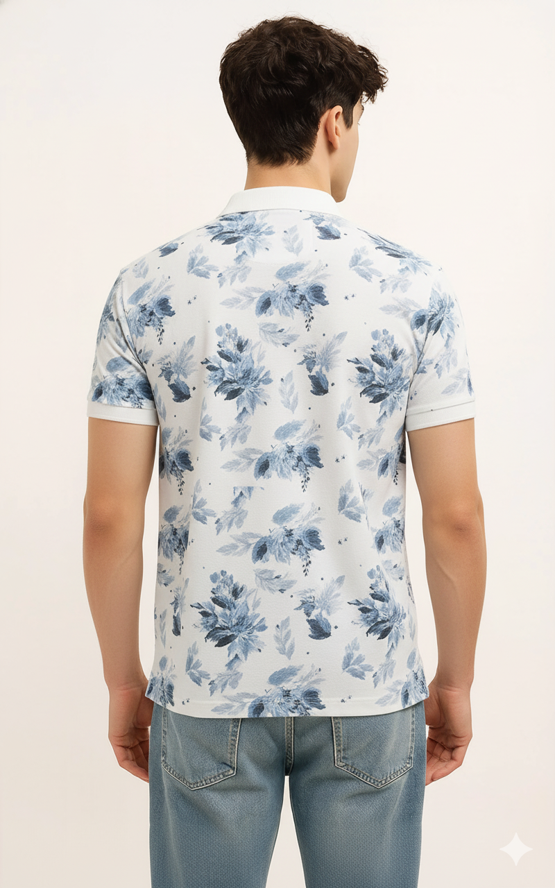 Flower Print Polo T-shirt