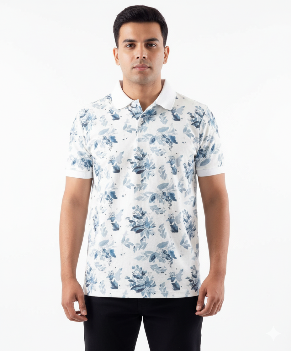Flower Print Polo T-shirt