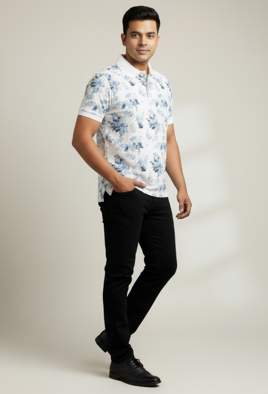 Flower Print Polo T-shirt