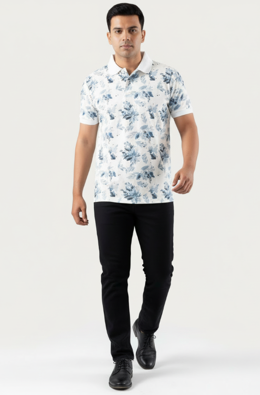 Flower Print Polo T-shirt