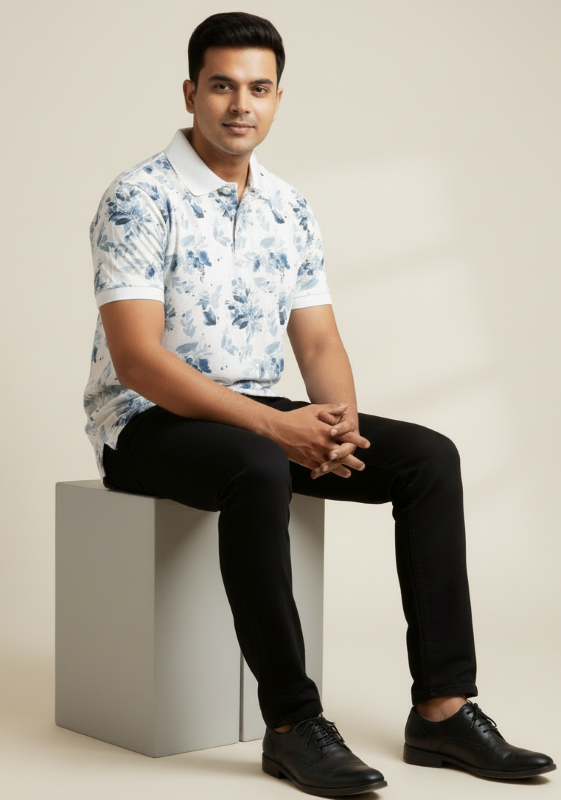 Flower Print Polo T-shirt